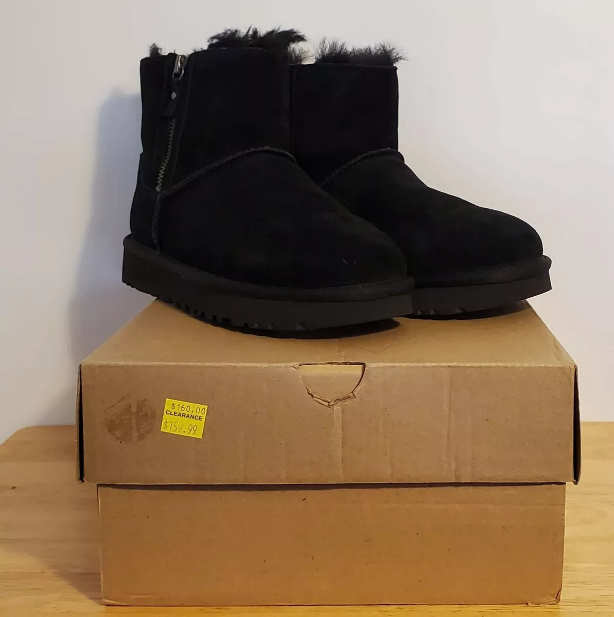 UGG BLACK CLASSIC MINI DOUBLE ZIP SUEDE SHEEPSKIN BOOTS US 5 EU
