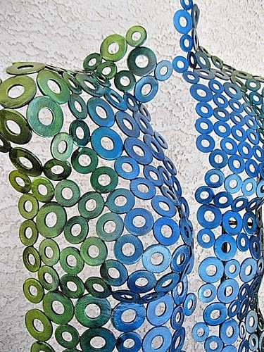 2 Stück Blau Abstrakt Metall Wandskulptur Torso - Bild 3 von 11