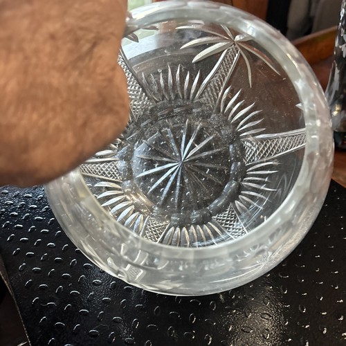 Cut Crystal Clear Bowl Vase Glass 7”wide 6”high