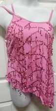 Hot Pink DANGLE SEQUIN ASYMMETRICAL DANCE Costume TOP FOIL ch/ladies shelfbra