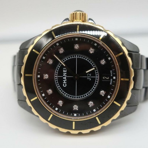 Chanel J12 38mm Watch Black Ceramic and 18k Gold with Diamonds ...