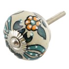 Möbelknauf Blume 24 blau weiß