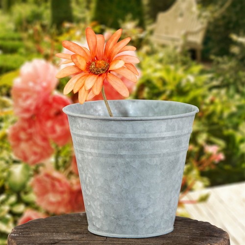 Eimer als Blumentopf, klein, Übertopf in Antik-Zink, Tischeimer, Zinktopf - Bild 2 von 4
