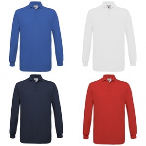 B-amp-C-Mens-Safran-Long-Sleeve-Cotton-Plain-Basic-Polo-Shirt-T-Shirt-Top-RW3005