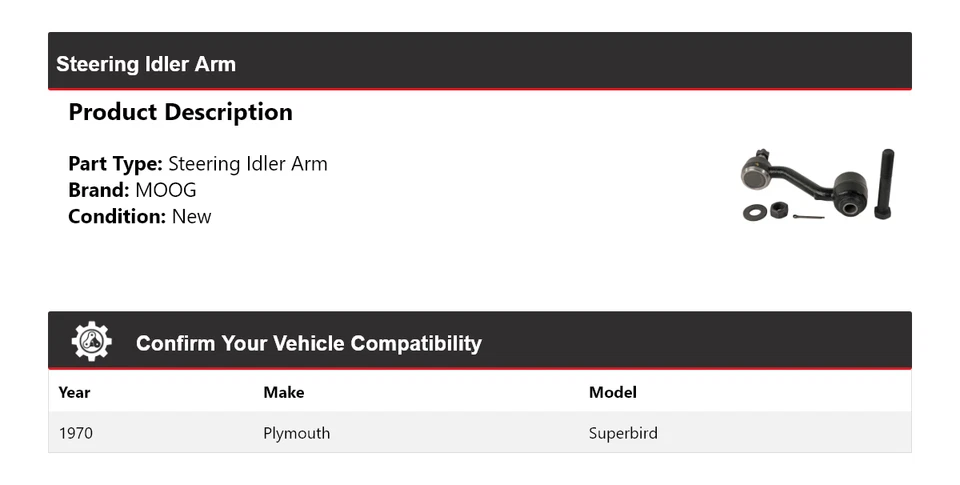 Brazo de rueda loca de dirección Plymouth Superbird 1970 MOOG Foto 2 de 4