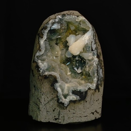 Fairy Quartz botryoidal sparkly spherical clusters w/ Stilbite cave geode 1.58kg - Picture 7 of 8