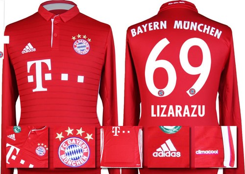 16 17 ADIDAS ; BAYERN MUNICH HOME SHIRT LS LIZARAZU 69 = ADULTS 16 17 ADIDAS ; BAYERN MUNICH HOME SHIRT LS LIZARAZU 69 = ADULTS