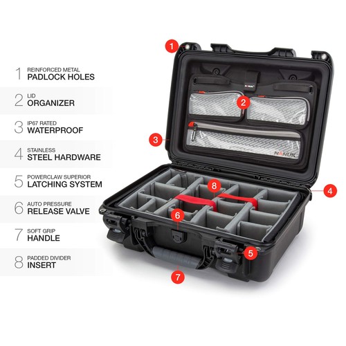 Nanuk 925 Waterproof Carry-on Hard Case with Lid Organizer and Padded Divider - Picture 3 of 8