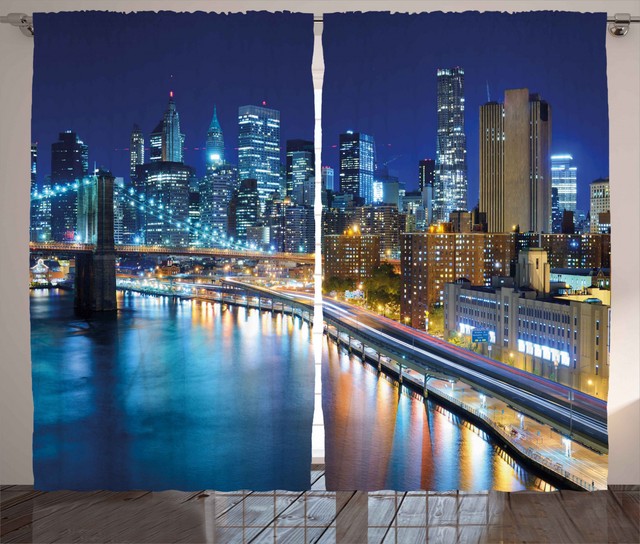 Landscape Curtains View Of New York City Window Drapes 2 Panel Set