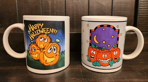 Set Vintage Keramik Halloween Tassen Tasse JOL Pumpkins Jack O' Lantern Set