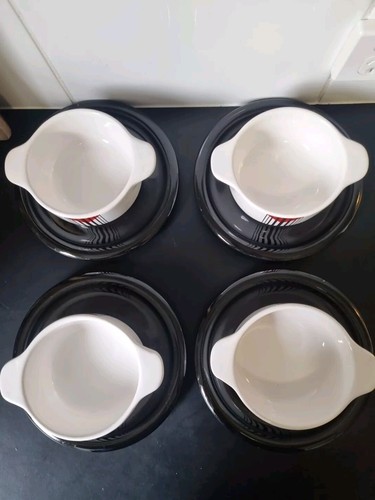 Waechtersbach Grafika Vintage W. Germany Set Of 4 Soup Bowls With Bread Plates - Picture 3 of 12