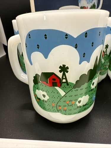 Juego De 4 Tazas, Anchor Hocking MEADOWS Leche Vaso 1982 Caja Original Granja Oveja - Imagen 9 de 20