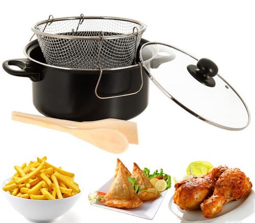 JUEGO DE SARTÉN NEGRA SIN PEGAMENTO FREIDORA CESTA DE FREÍR GRASA PROFUNDA CON TAPA DE VIDRIO 2 LTR - Imagen 1 de 4