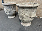 Anduze Pots Planters Pair Of low Urns Antique stone Painted terracotta Garden