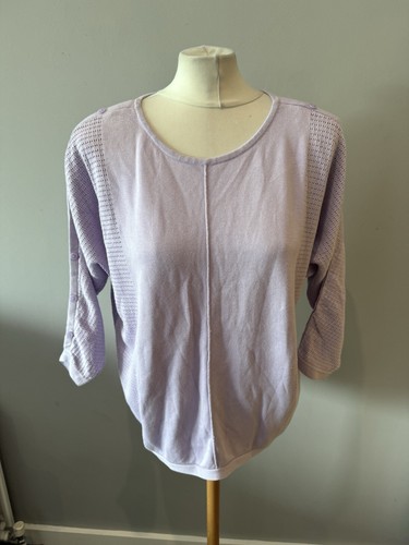 Ladies Laura Ashley Lilac Purple Cotton Modal Button Sleeve Relaxed Jumper Sz 12