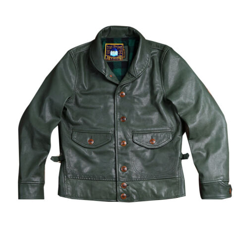 Full Grain Vegetable Tanned Goatskin Men's Highland Barley Collar Leather Jacket - Picture 19 of 19