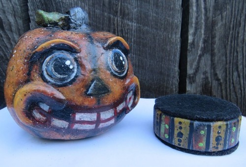 Vintage Style Halloween Artisan Paper Mache Jack o Lantern OOAK Hand Painted - Picture 2 of 9