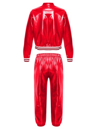 Kids Girls 2Pcs Hip Hop Street Dance Costume Metallic Jacket with Sweatpants Set - Picture 98 of 99