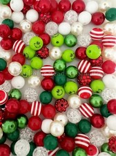 100 Pcs 12mm Christmas Mixed Acrylic Beads, Bubblegum Beads, Loose Beads 1235