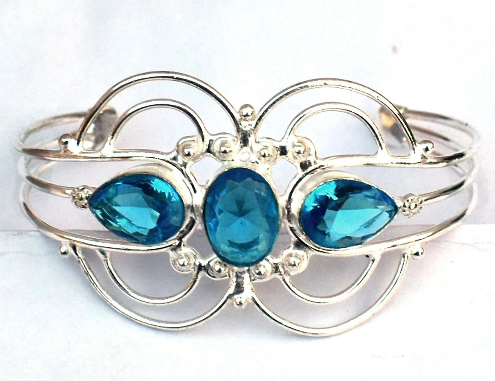VALENTINO Bracciale regolabile gioielli argento sterling 925 pietra preziosa topazio blu svizzero