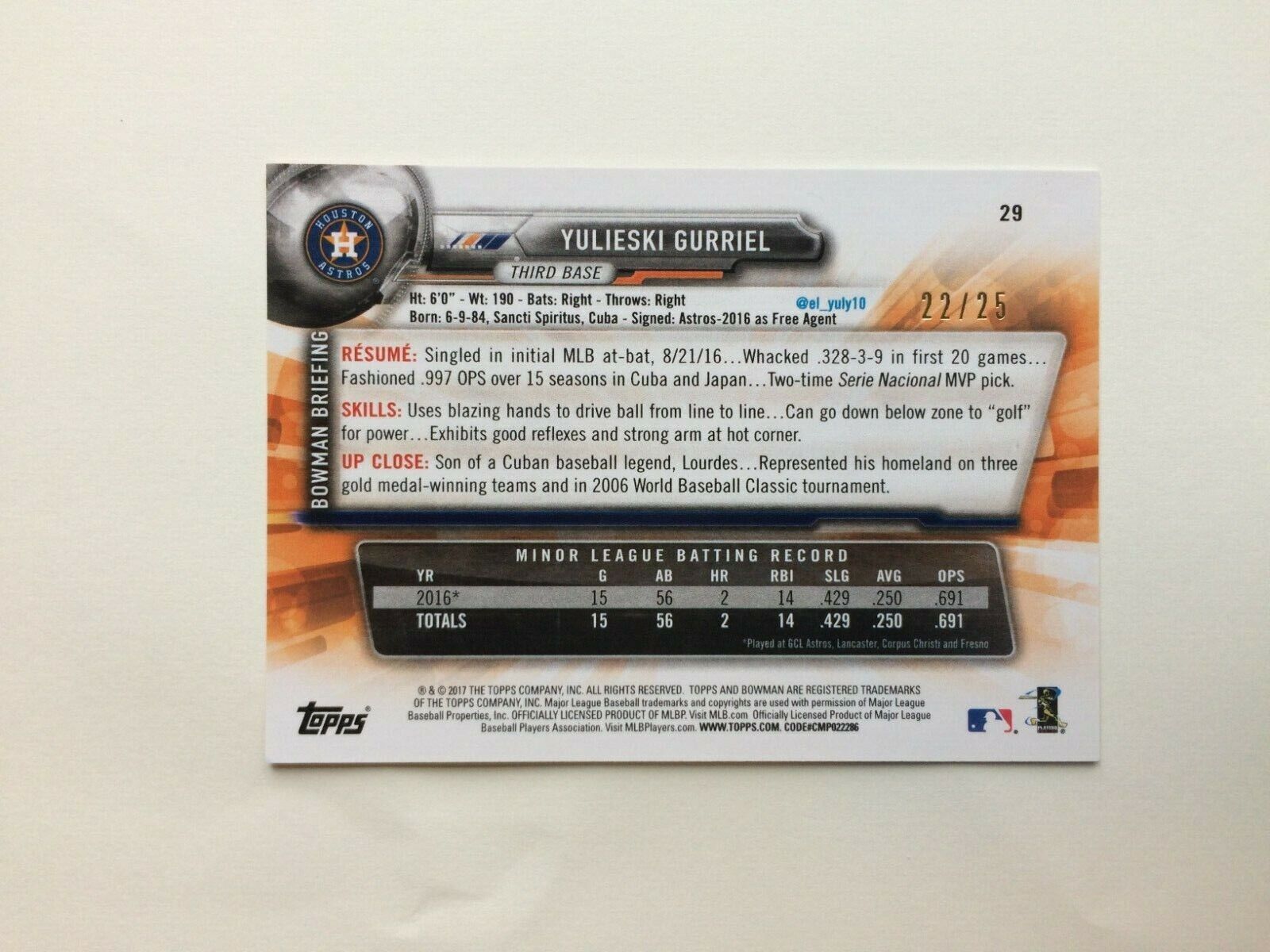 2017 Bowman Topps Baseball Cards - Picture 9 of 221