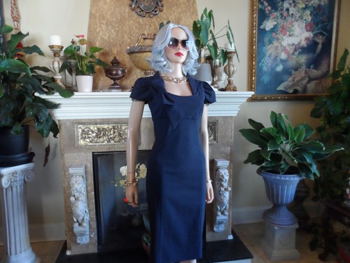 Red Valentino Navy Blue Virgin Wool Sheath Dress w/Bow Detail Size US 4 - Picture 3 of 23