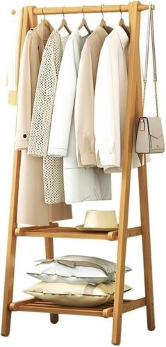 Heavy Duty Wooden Clothes Rail Rack Garment Hanging Stand Corner Open Wardrobe - Picture 11 of 24