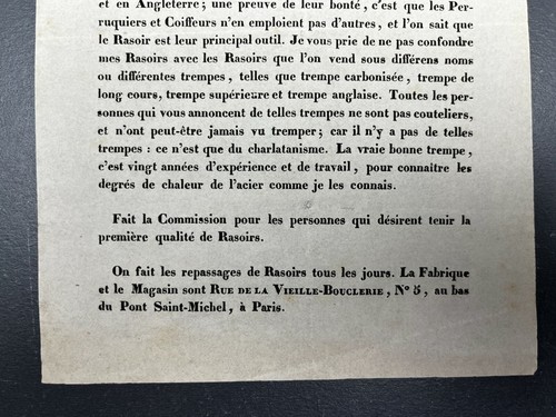 Brochure publicitaire ancienne XIXe Rasoirs CHEMELAT Paris 5e - Picture 4 of 4