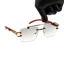 Men's Women's Rimless Rectangle Gradient Gray Tinted Lens Frameless Sunglasses