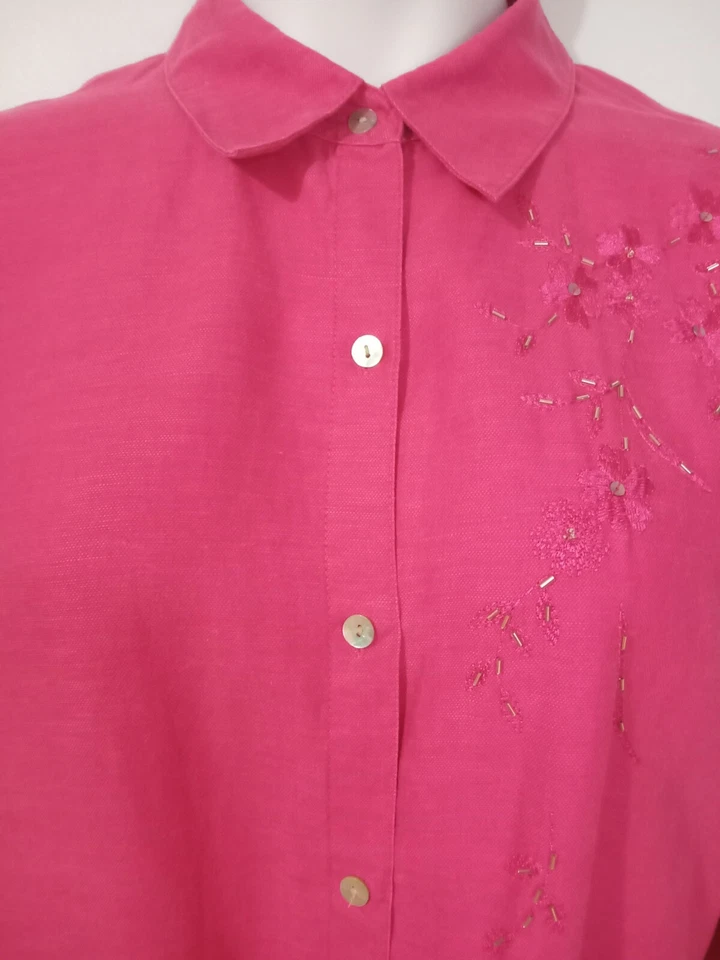 LAURA SCOTT Women 20W Pink Linen Blouse Collared Button Up Beaded Sequin Shirt - Image 3 of 4