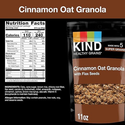 Healthy Grains Clusters, Cinnamon Oat Granola with Flax Seeds, Healthy Snacks, G - Picture 2 of 6