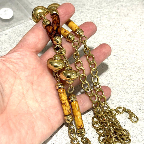 Collar de cadena con cuentas vintage cuentas de estación de una sola hebra gruesas marrón dorado - Imagen 7 de 7