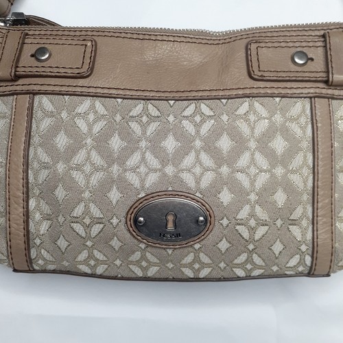 Fossil Light Mocha Leather & Beige Gold Textile Shoulder Bag - Picture 3 of 9