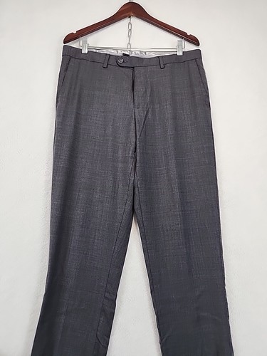 Linea Uomo Dress Pants Mens 36x32  Gray Business Professional Wool Blend Slacks