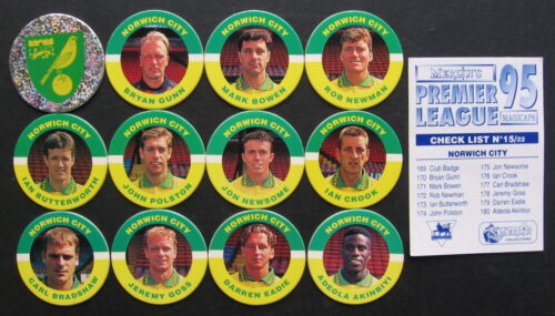 SUPER GIFT IDEA ⚽ Merlin Premier 95 ⚽ NORWICH CITY FOOTBALL POGS & CHECKLIST ⚽