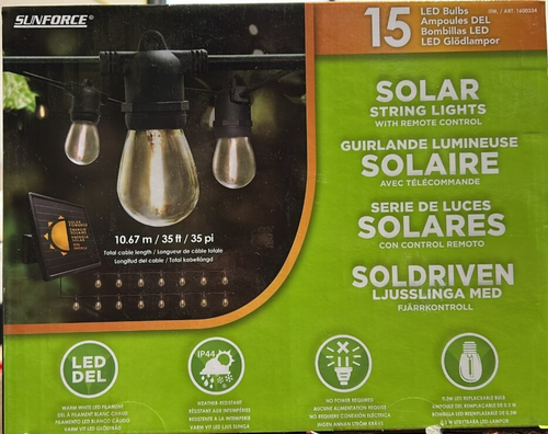 Sunforce 15 LED Solar String Lights Powered Outdoor Waterproof w/ Remote 10.67M - Picture 7 of 9