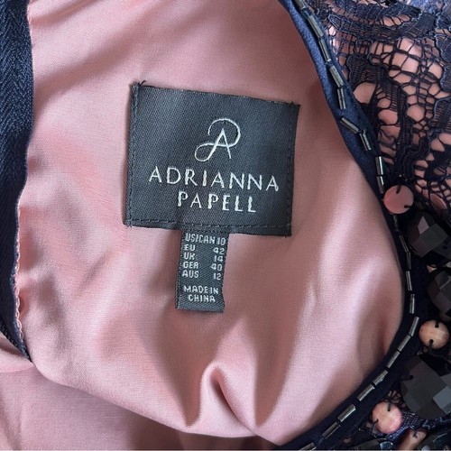 Adrianna Papell Lace Beaded Sleeveless Cocktail Dress Navy Pink Sz 10 - Picture 16 of 16