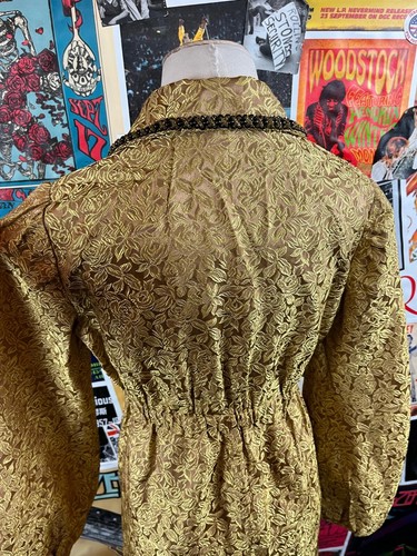 Maxi Vestido De Colección Años 60 Rubor Dorado Brocado Jacquard Metálico Manga Obispo Anfitriona - Imagen 14 de 14