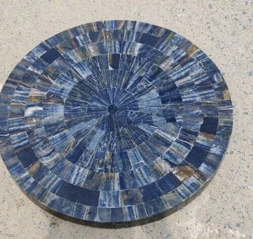 24" Round Blue Tiger Eye Stone Coffee Table Crystal Gemstone Conference Decors - Picture 5 of 6