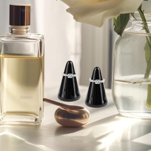 , 2 Pack Ceramic Ring Holder Tower for Jewelry Ring Holder Cone Shaped Black - Bild 3 von 6