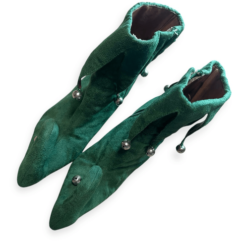 VINTAGE GREEN CHRISTMAS ELF BOOTS Women’s with Jingle Bells on Toe Curl and arou - Picture 4 of 6