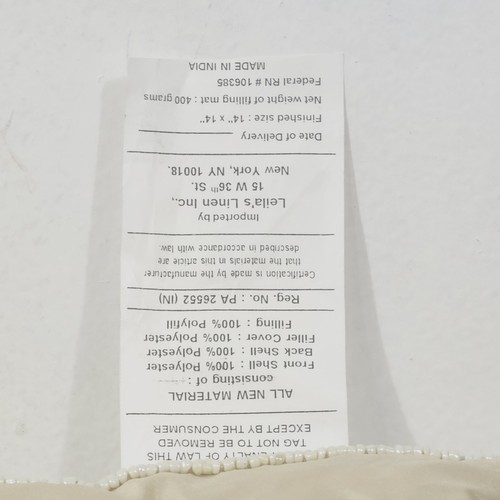 Leila's Linen Decor Coastal Collection Pillow Set 14x14 Beaded Ivory Satin FLAW - Picture 9 of 24