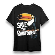 Men's T-shirt with Save The Rainforest Graphic Unisex Black Cotton Tee Shirt USA