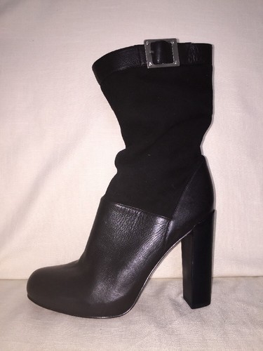 Botas holgadas Rachel Zoe Claudia negras de gamuza de cuero tacón alto con hebilla talla US 9 - Imagen 3 de 12