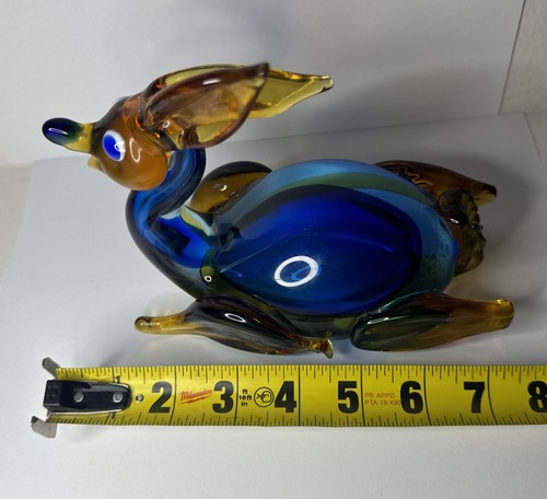 Vintage Murano Glass Deer Figurine Sommerso Colorful Cobalt Amber - Picture 9 of 21