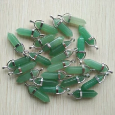50ps Natural Stone Green Aventurine Pendants Hexagonal Pillar Pendulum Necklaces