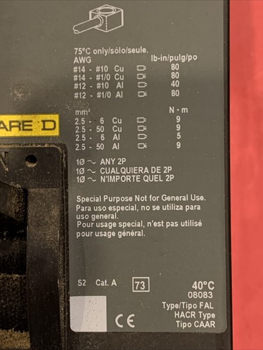 Square D FAL360701586 X13450313-10 FA 70A Circuit Breaker 600v ~ 250v - Picture 4 of 6