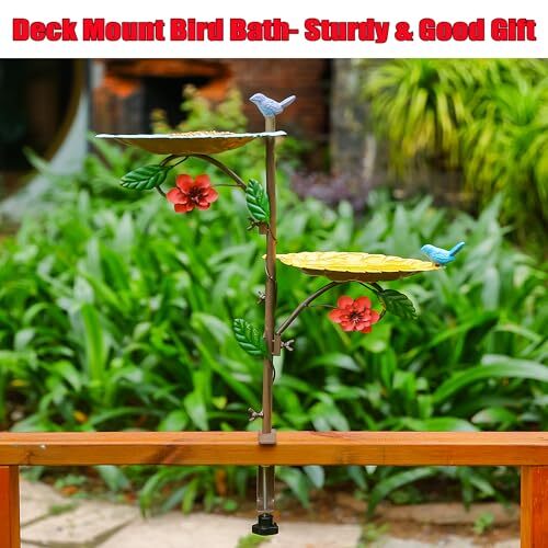 Deck Mounted Bird Bath Feeder Combo for Outdoors, Balcony Railing Leaves - Picture 7 of 7