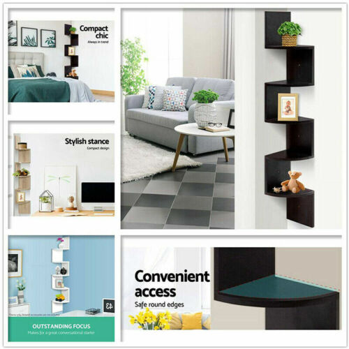 3/5 Tier Floating Wall Shelves Corner Shelf Storage Wood Display Bookcase Unit - Picture 10 of 12