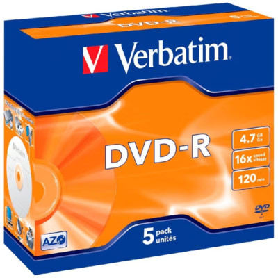 NEW 5PK Verbatim DVD-R 16x Speed 4.7GB Data/Media Storage Jewel Case Blank Discs